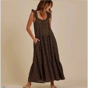 Rylee & Cru Abbie Tiered Maxi Dress Black Yellow